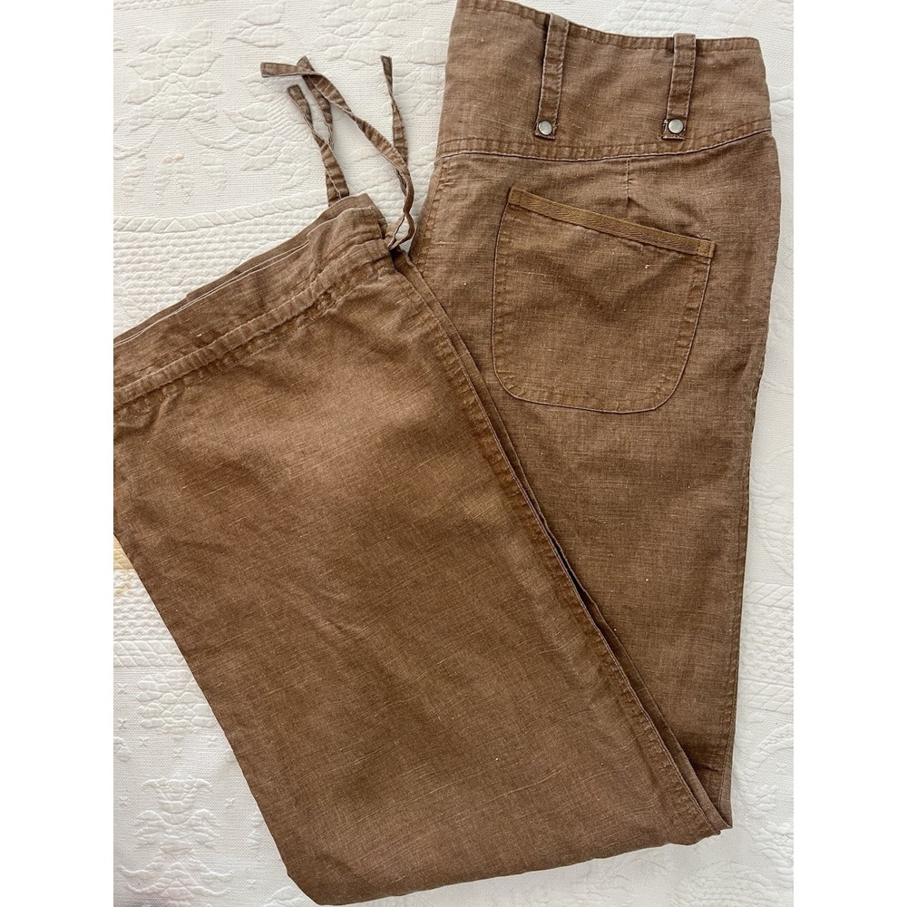 Vintage Y2K  Brown Cotton Ramie Low Mid Rise Flare Pants VOICE Bootcut Trouser L